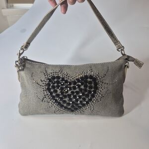 Black Beaded Heart‎ Y2k Gray Silver Hand Bag